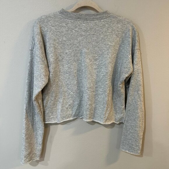 Aerie Cropped Grey Crewneck Pullover Sweater Women’s Size Small Gray Long Sleeve - Picture 4 of 4
